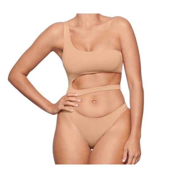 SKIMS Swim One Shoulder Monokini Ochre Womens Small - Picture 1 of 14